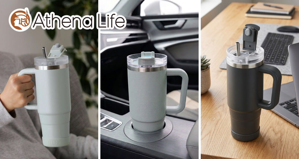 「ハンドル付きストロータンブラー」で喉を潤し、効率的な熱中症対策を。