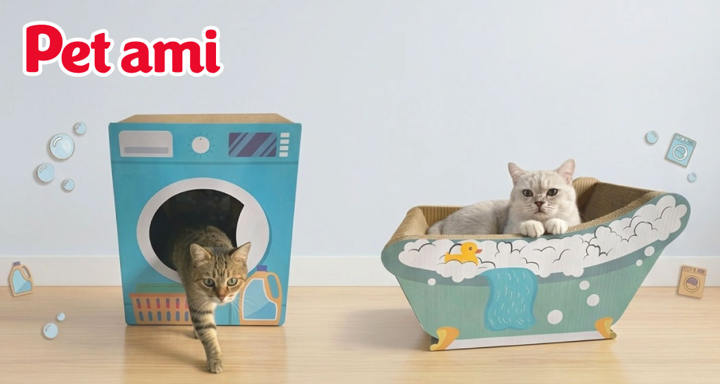 夏を連想させる「バスタブ」「洗濯機」デザインの猫の爪とぎが新登場