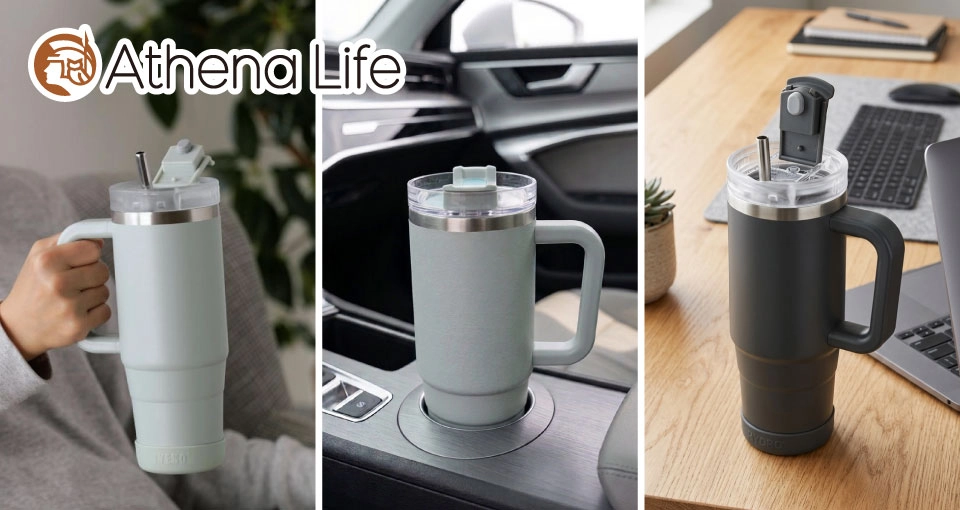 「ハンドル付きストロータンブラー」で喉を潤し、効率的な熱中症対策を。