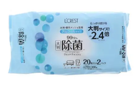 L'CREST 大判アルコールウェットティッシュ 20枚×2個入り